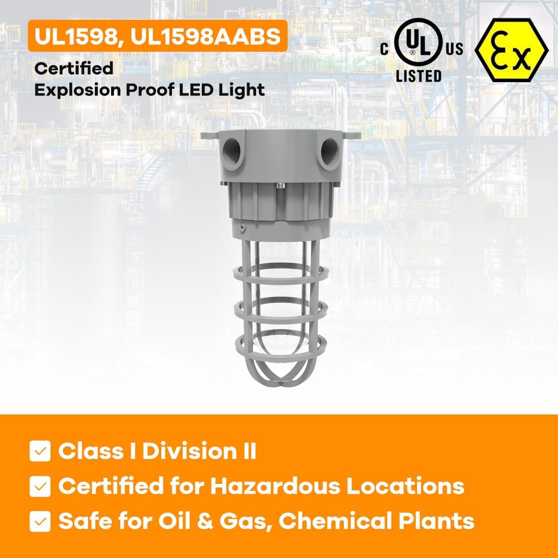 LED Explosion Proof Vapor Tight Light, Wall Mount, O Series