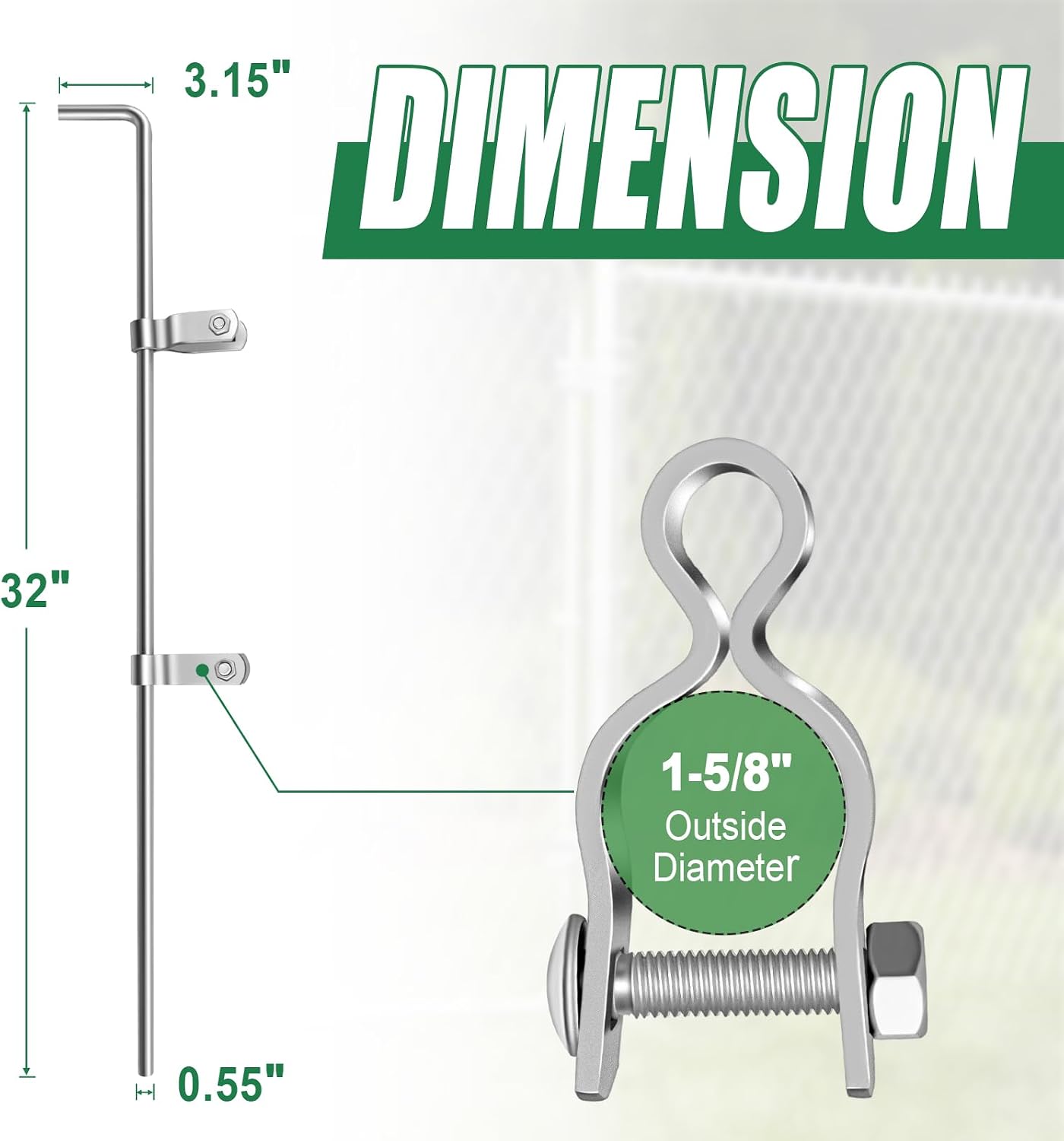 1-5/8" × 32" Chain Link Gate Drop Rod Kit with 2 Hinges