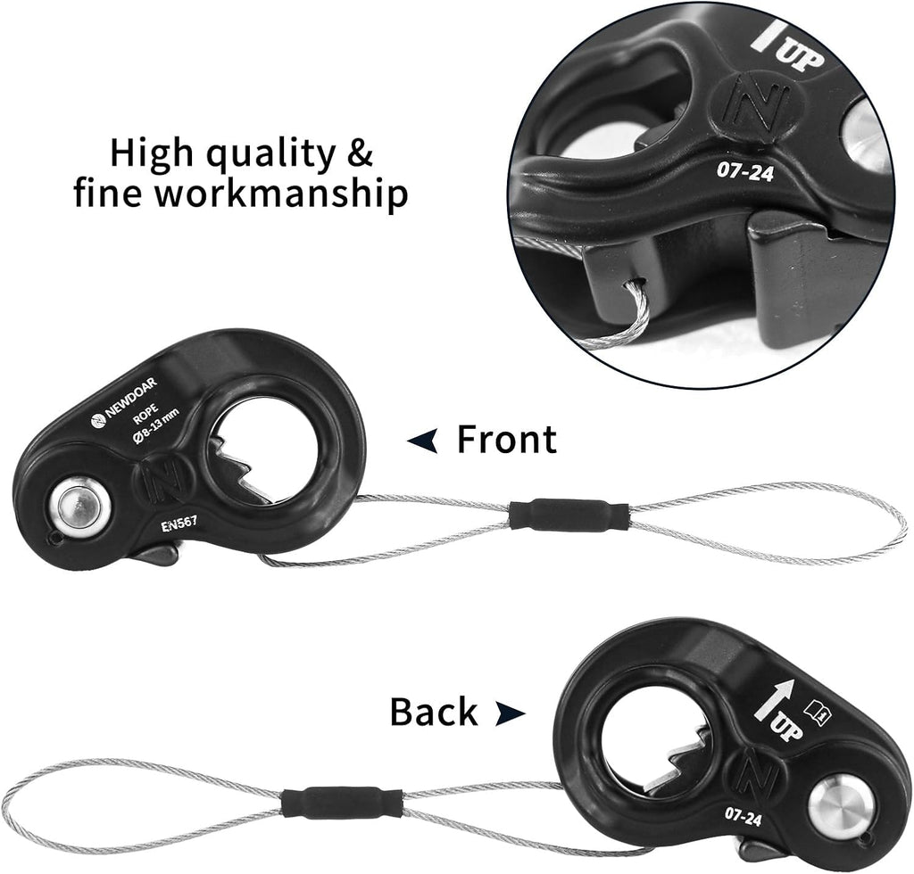 Rope Ascender Lightweight Rope Clamp Ascender Riser Adjuster Fits 8-13mm Rope Self-Locking Grip for Rock