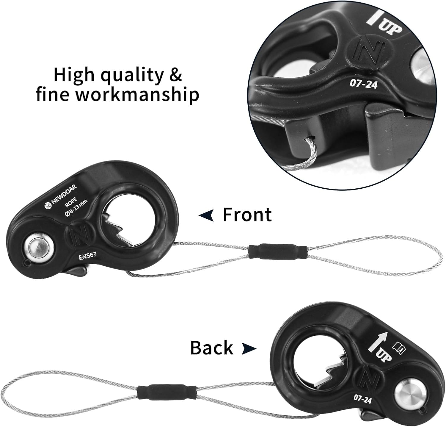 Rope Ascender Lightweight Rope Clamp Ascender Riser Adjuster Fits 8-13mm Rope Self-Locking Grip for Rock