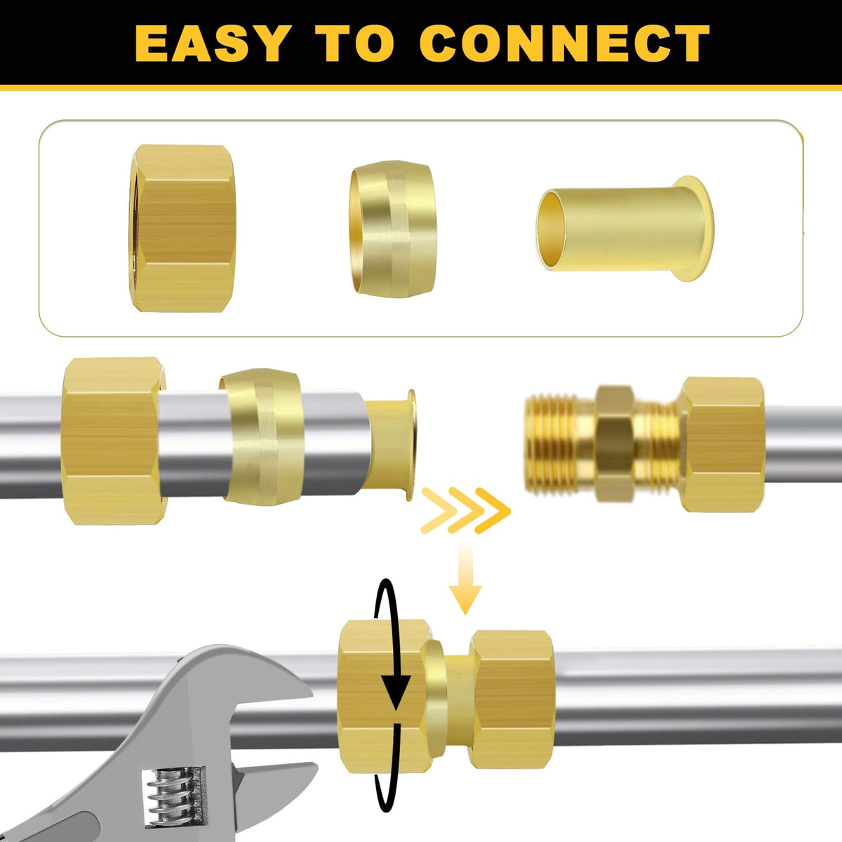 Siptenk 255PCS Brass Compression Sleeves Ferrules Inserts Nuts Fittings