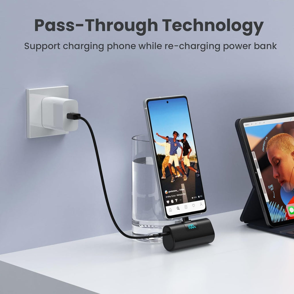 [2-Pack]Portable Charger for iPhone 17/16/15 Series,Upgraded 5200mAh PD USB C Power Bank Built-in USB-C Connector