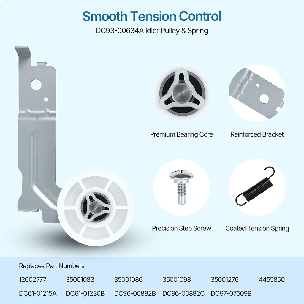 Dryer Repair Kit for Samsung, Ball Bearings on Rollers & Pulley, Quieter