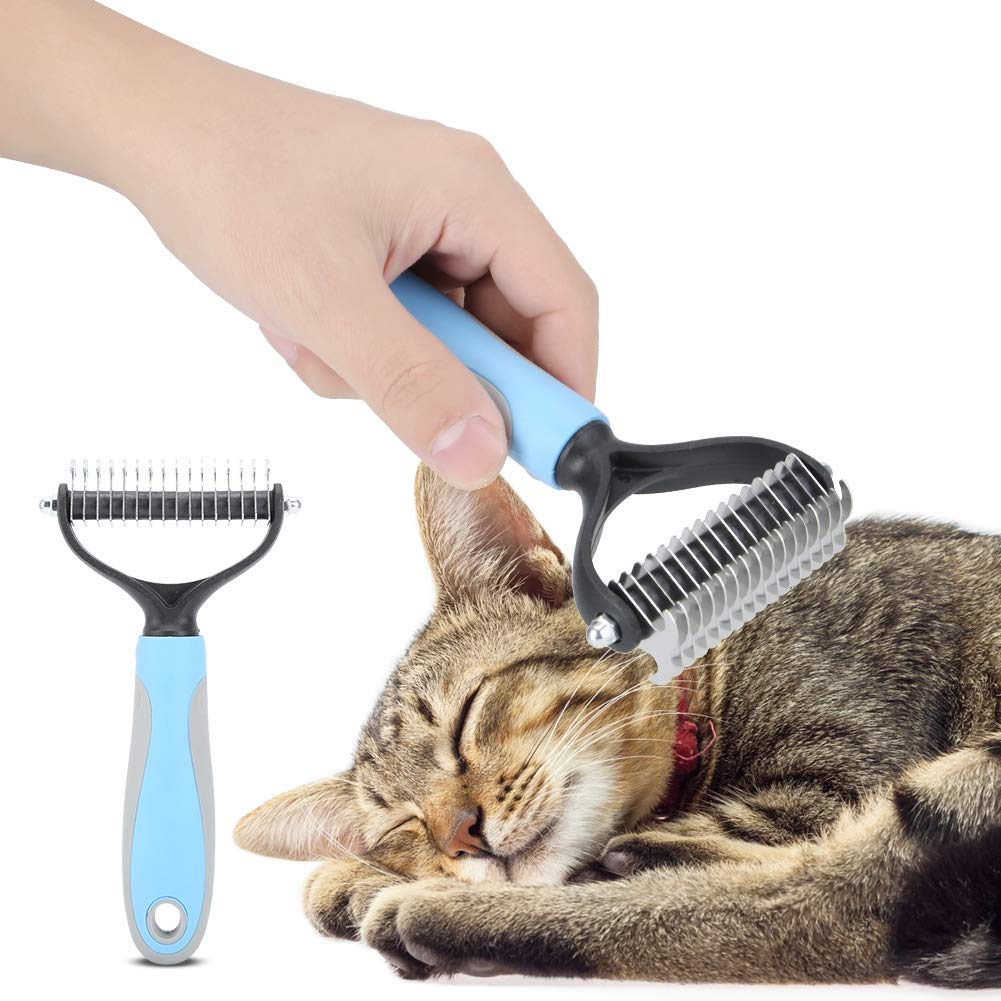 Pet Hair Knot Comb Dog Cat Fur Removal Brush Stainless Steel Grooming Tool for Long Short Hair Pets Blue Pink S L