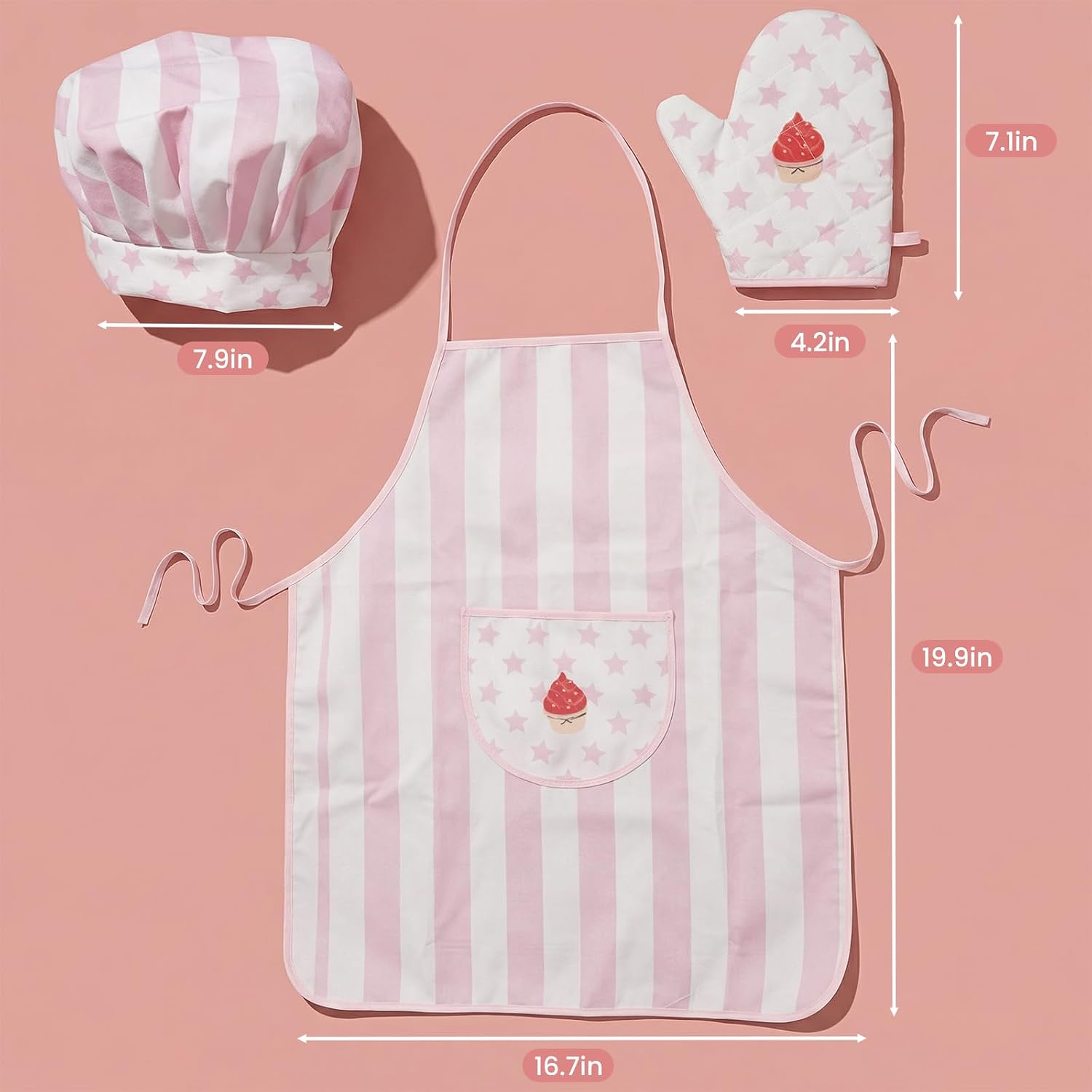 Kid Apron and Chef Hat Set, 3 Pcs Children Cooking Baking Set Kits Role Play Chef Toy Kid Cooking Gift for Girls Boys