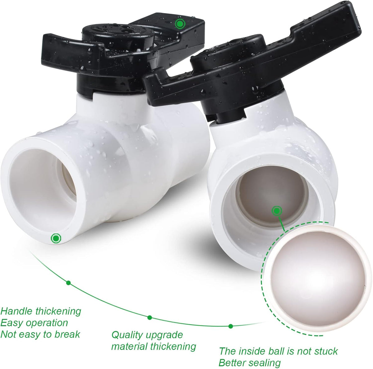 1-1/2" PVC Ball Valve, Shut-Off Valve with Upgraded Ergonomic Handle