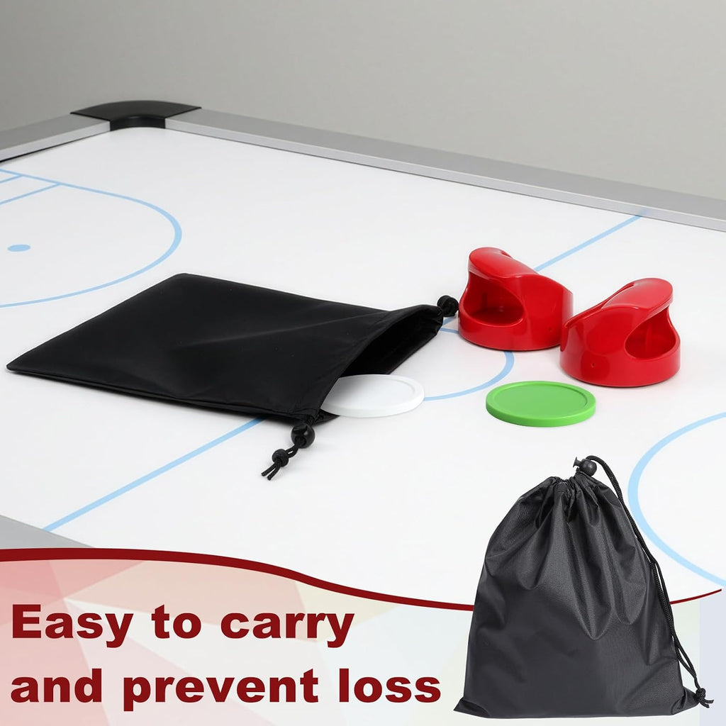 Air Hockey Pucks and Paddles - 2 Hockey Pushers & 4 Large Hockey Pucks with Nylon Storage Bag, Great Goal Handles