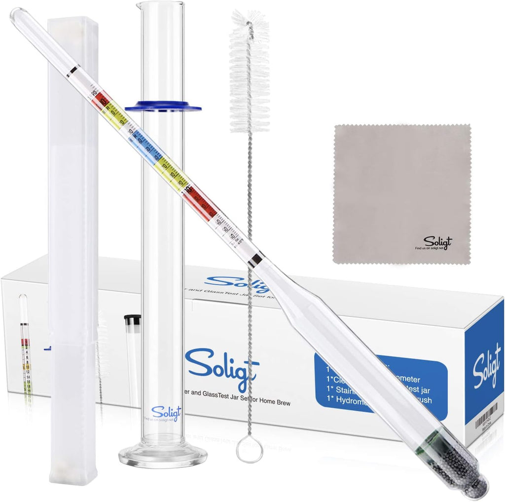 Triple Scale Hydrometer and Glass Test Jar for Wine, Beer, Mead & Cider - ABV, Brix and Gravity Test Kit