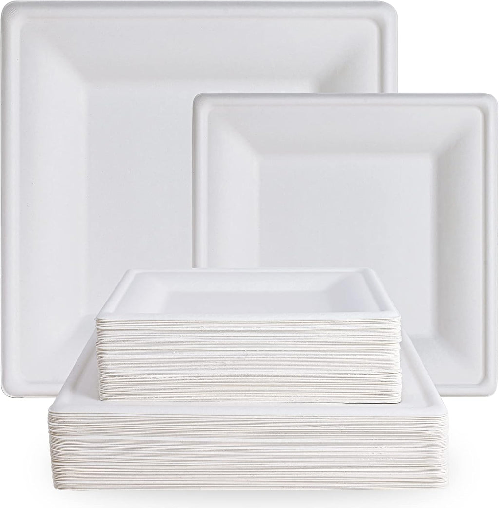 120 Pack Compostable Paper Plates Disposable, 10 inch and 8 inch