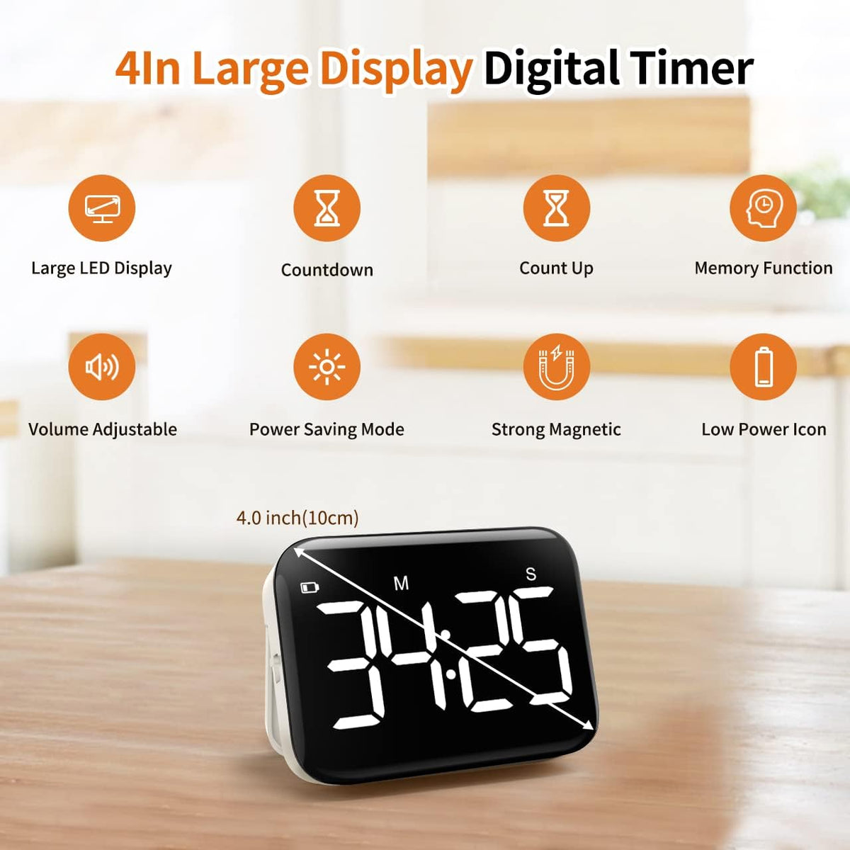 Digital Kitchen Timer, Magnetic Large Display for Cooking & Classroom
