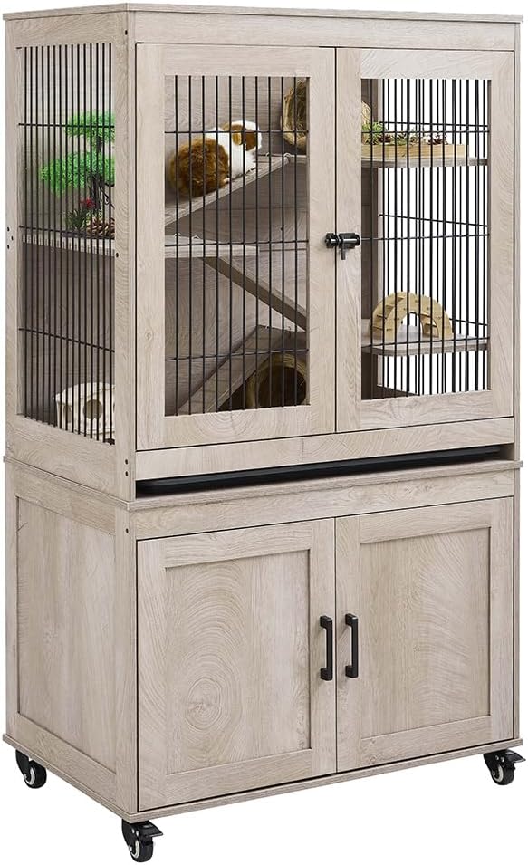 Ferret Cage with Storage and Ramp, Large Vertical Hamster Cage | Iguana, Rabbits, Chinchillas, Pet Rats, Guinea Pigs