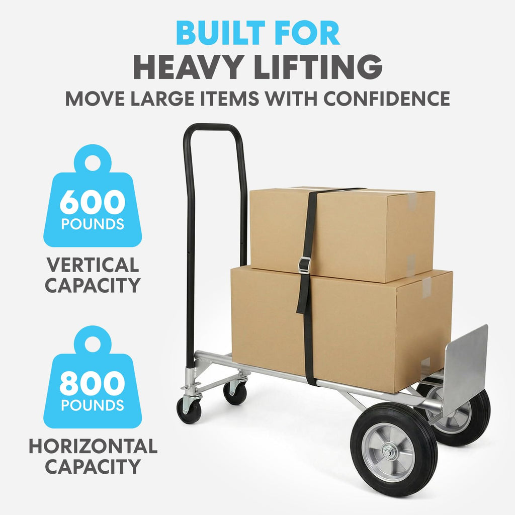 2-in-1 Convertible Hand Truck & Dolly - 800 lb Capacity Heavy Duty Folding Platform Cart with Rubber Wheels for