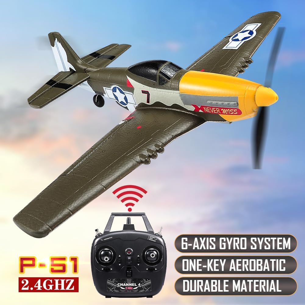 4 Channel P51 RC Plane for Adults Beginner Gift Easy Learning to Fly | 6-Axis Gyro, 3 Modes Stabilization