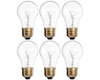 (Pack of 6) A15 25W Incandescent Appliance Bulbs – Clear Finish, E26 Medium Base, 120V – Standard Size for Ovens