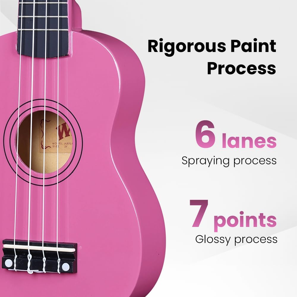 Soprano Ukulele Starter Kit For Beginners with Bag, Clip-On Tuner, Extra Strings, Strap, Plectrum, Fret Stickers