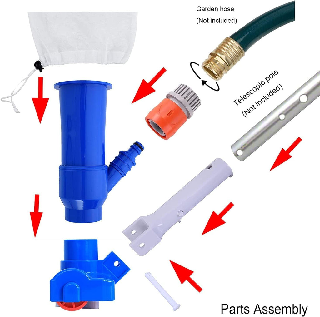 Jet Vacuum W/ 6 Section Poles of 57" for Frame Aboveground/Inflatable Pool Spa, No Electric Power Needed, Use Garden