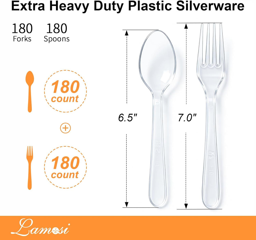 360 Count Extra Heavy Duty Clear Plastic Forks and Spoons