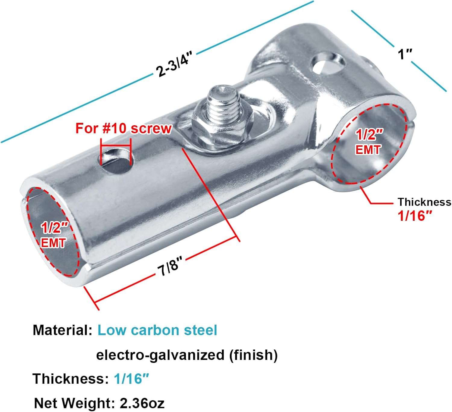 20 Sets T Pipe Connector Tee Clamp Fittings, Fits 1/2" EMT Conduit | Embedding Max.Length 7/8"