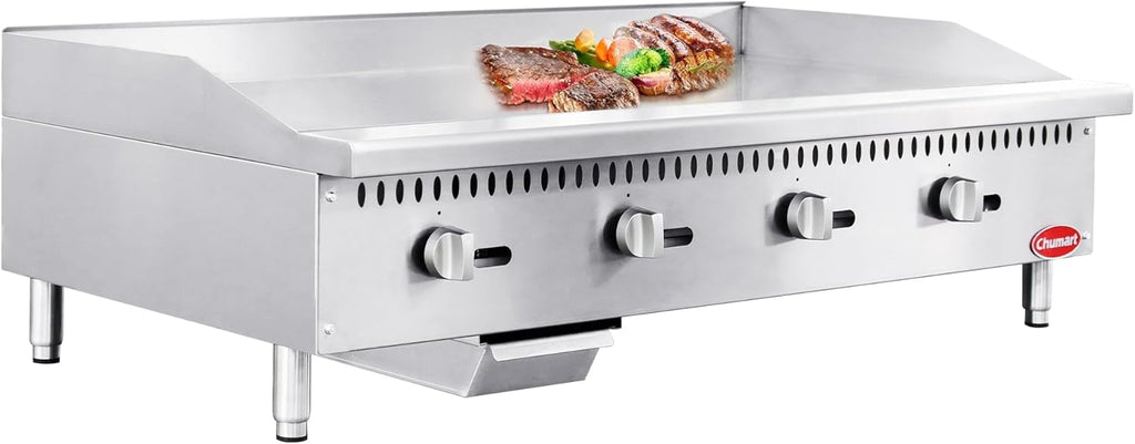 48" Commercial Countertop Griddle, 4 Burners Gas Griddle, 120000 BTU Output, Stainless Steel Flat Top Grill Hot Plate