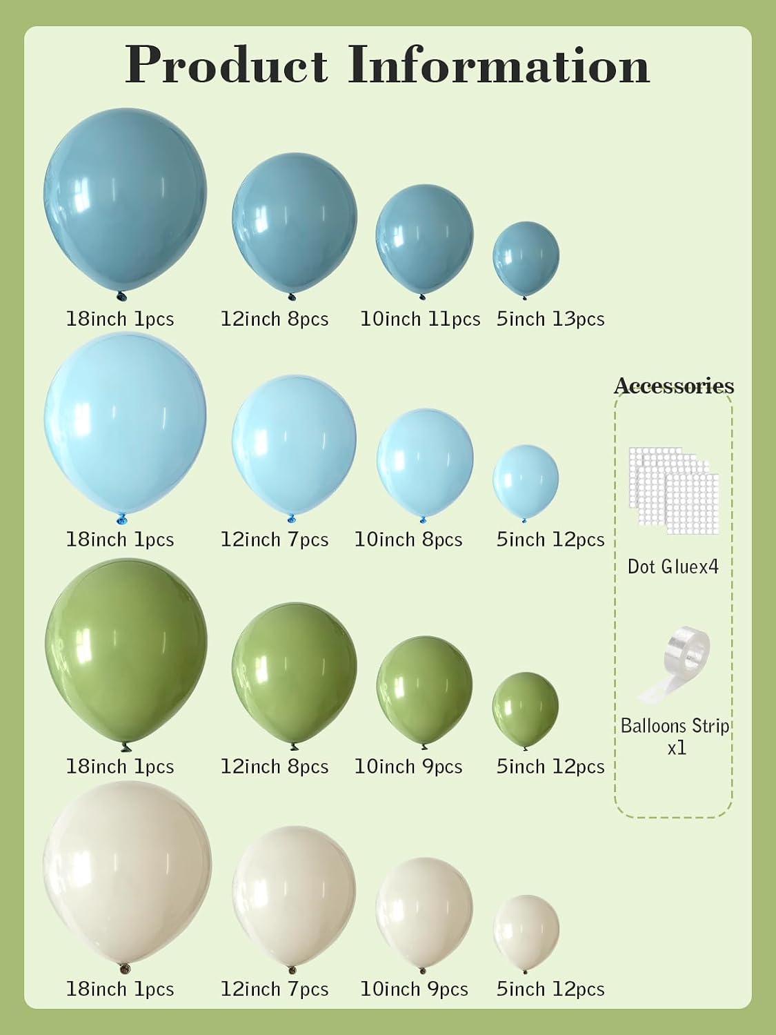Dusty Blue Sage Green Balloon Arch Kit 120pcs Thick Latex Sand White Fog Blue Balloons Different Sizes 18 12 10 5