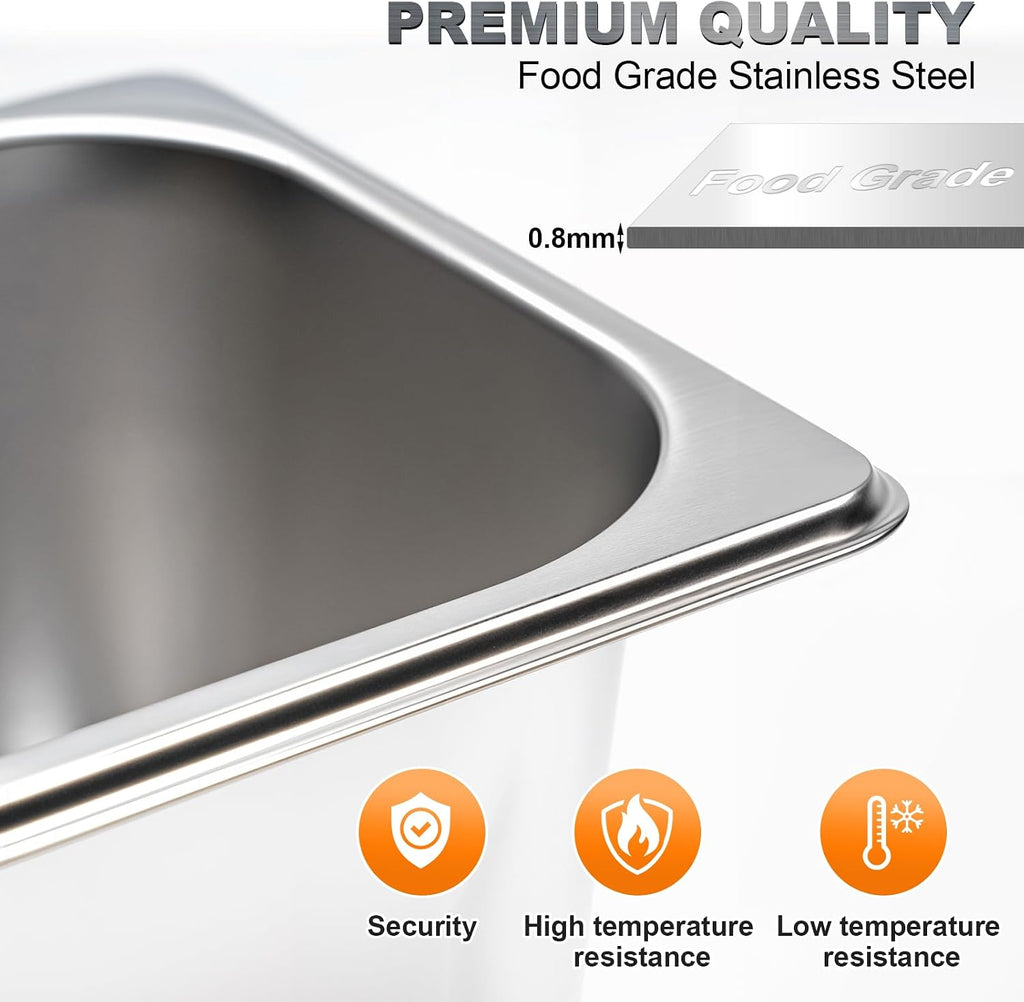 1/3 Full Size 6” Deep Stainless Steel Hotel Pan Steam Pans 8PCS with Lids