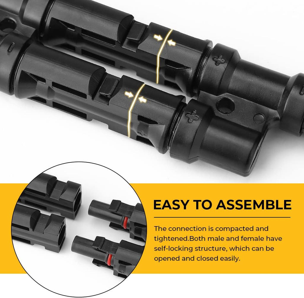 Solar Branch Connectors 2 to 1 Y Connector FMM+MFF, 2 Pairs | Solar Panel Parallel Connection Kit, Cable Wire Adapter