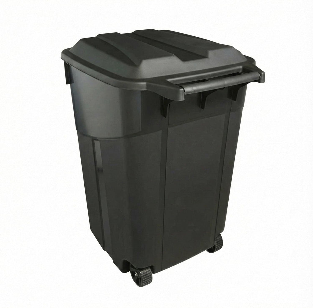 Outdoor Trash Can with Lid & Wheels, 45 Gallon Large Garbage Can for Garage & Patio, Heavy Duty Lockable Lid, Rugged