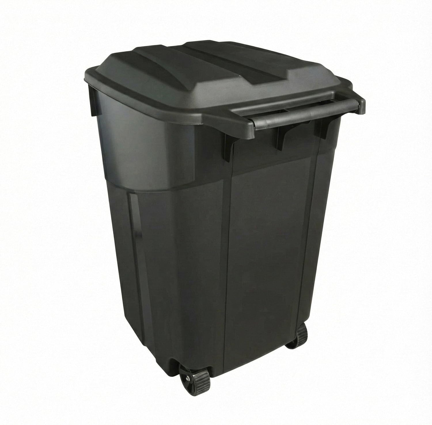 Outdoor Trash Can with Lid & Wheels, 45 Gallon Large Garbage Can for Garage & Patio, Heavy Duty Lockable Lid, Rugged