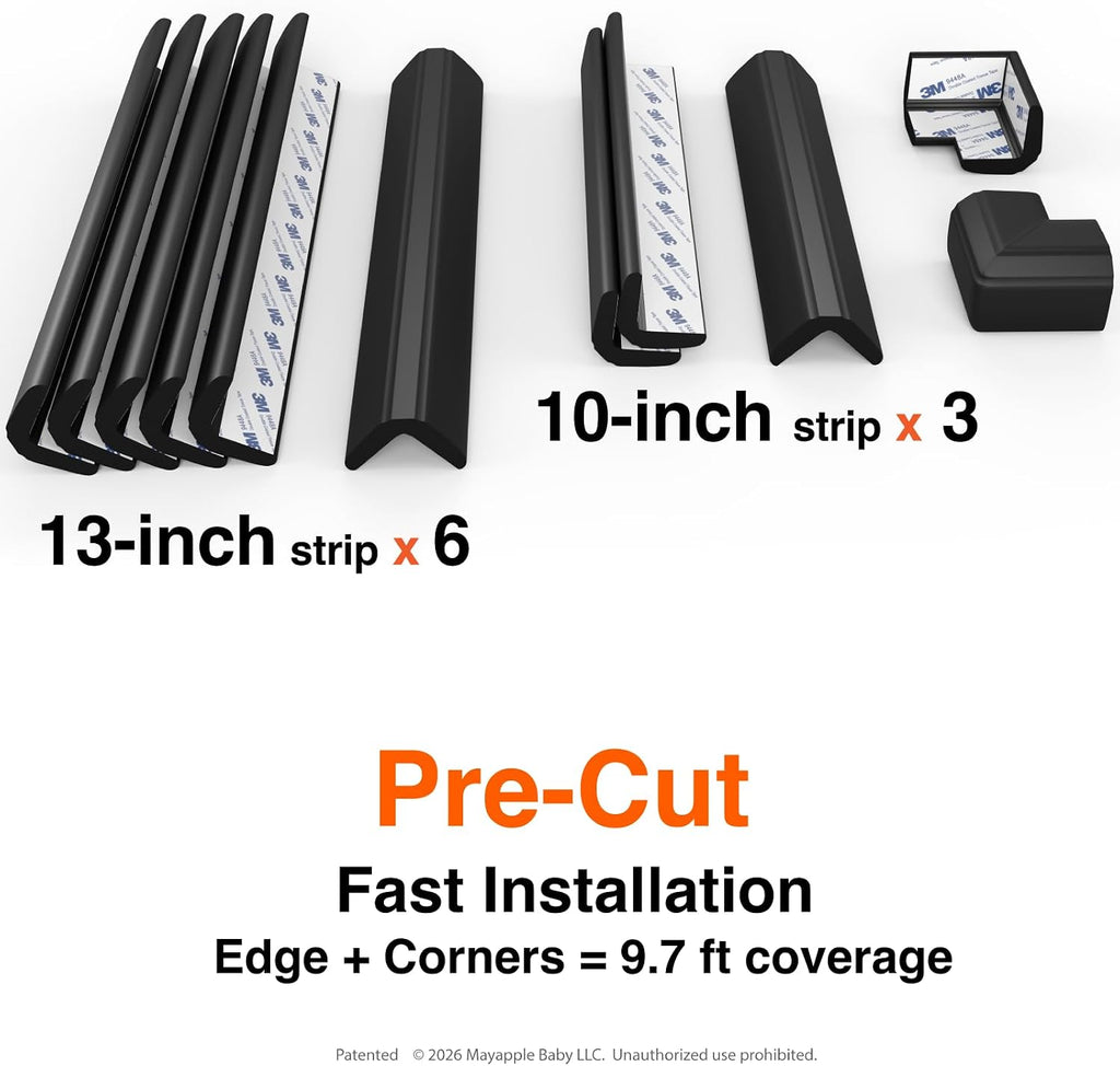 Fireplace Edge Corner Protector, Extra-Wide 9ft Edge 2 Corners