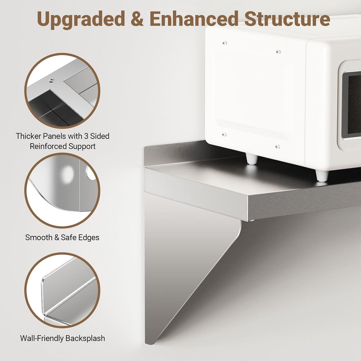 Stainless Steel Wall Shelf with Reversible Brackets,12" x 36"