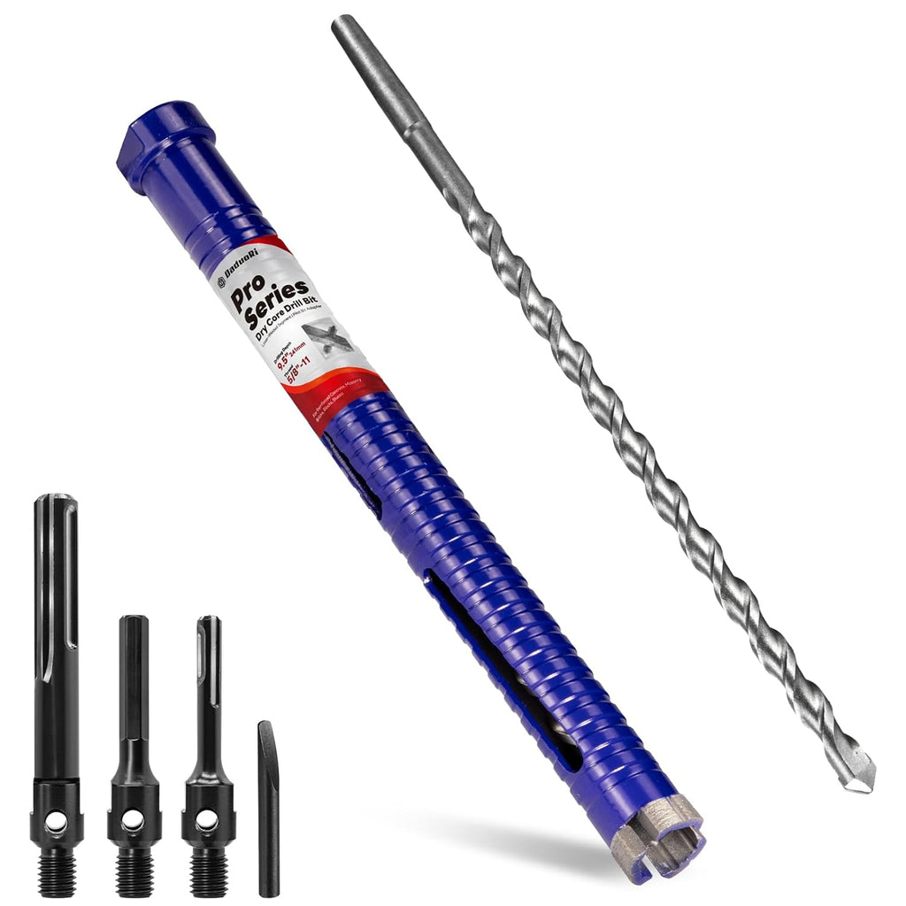 1" Pro Dry Core Drill Bit with Pilot Bit & 3 Adapters (SDS Plus/SDS Max/1/2 Hex), Upgraded-Welded Blade Core Bits for