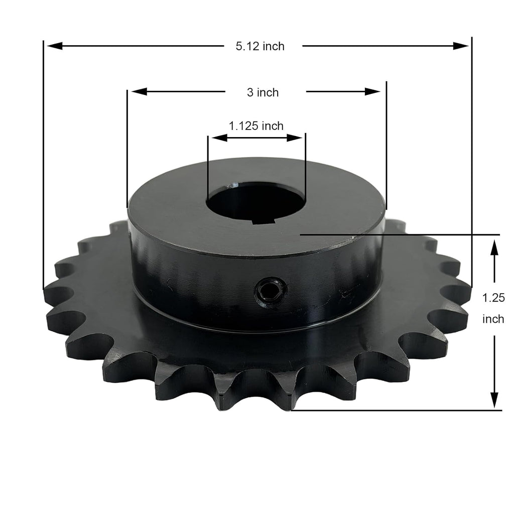 #50 Roller Chain Sprocket Type B 1 1/8 inch Bore 24 Tooth, Hardened Antirust 1045 Steel Drive Sprockets 50B24-1 1/8