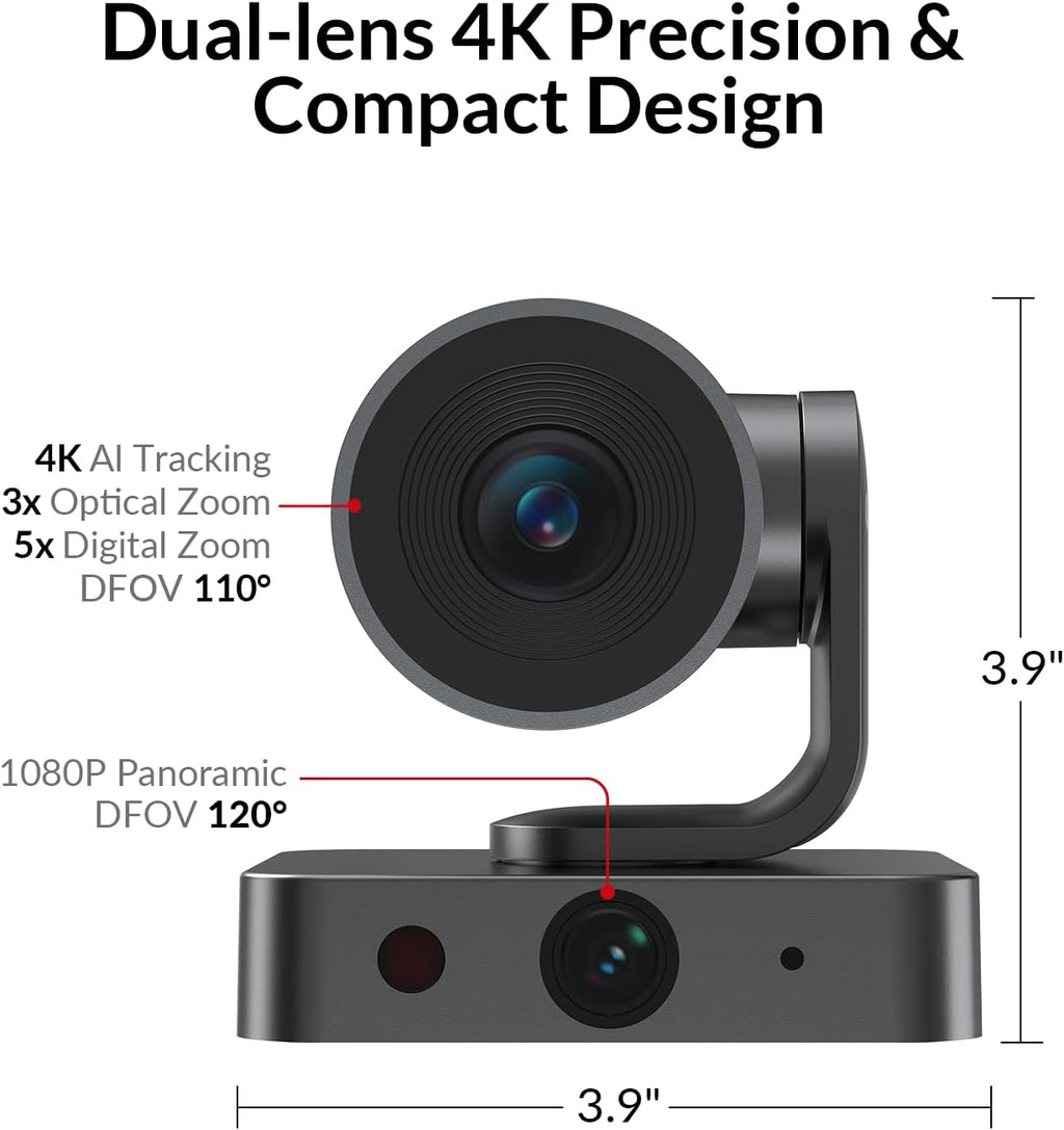 All-in-One Conference System: 4K Dual Lens Webcam + Bluetooth Speakerphone | AI Framing & Presenter Tracking PTZ