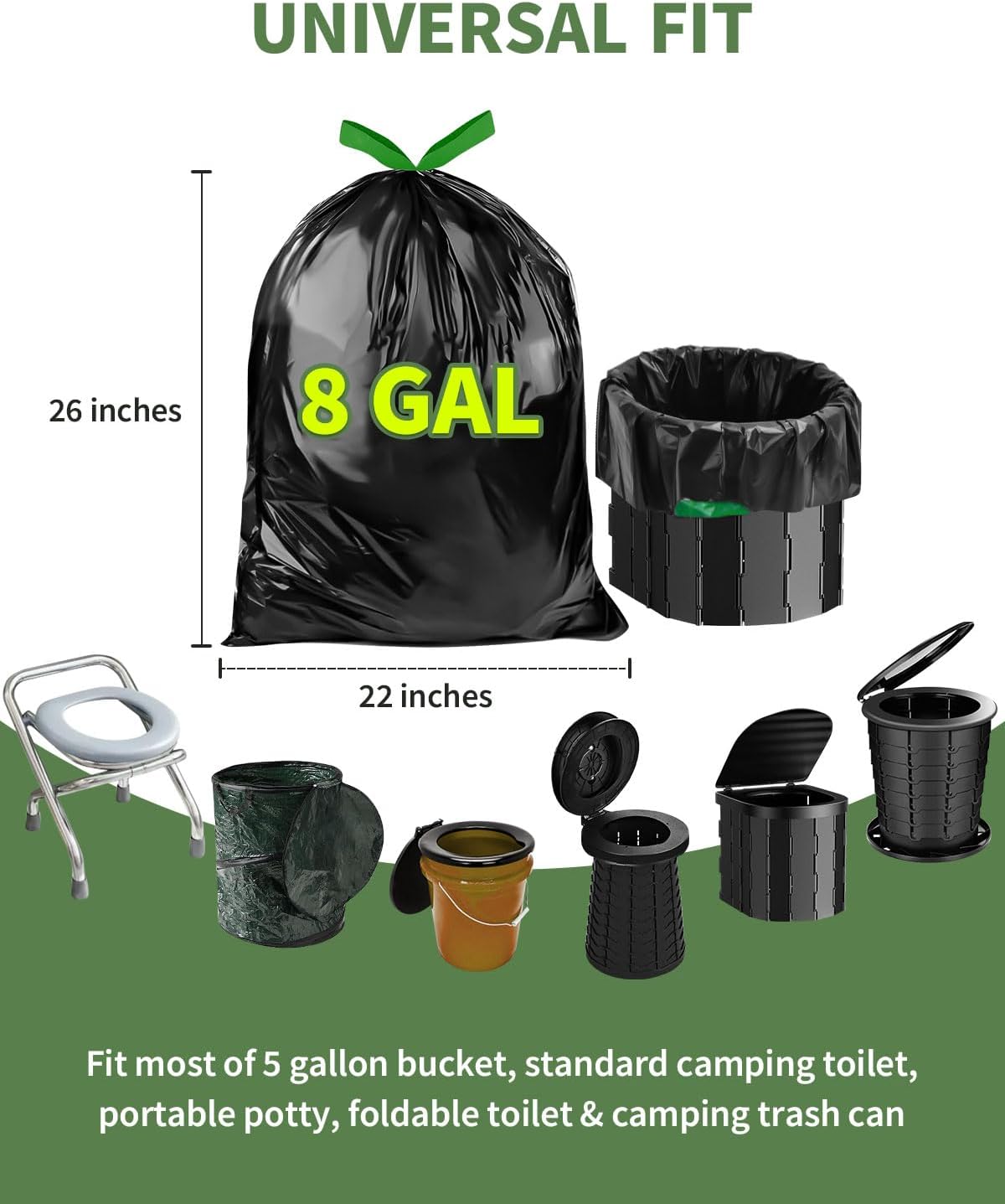 Camping Toilet Bags Poo Gel Set,25 Portable Toilet Bags with 15 Poo Gel Set | 8 Gallon Portable Composting Toilet for