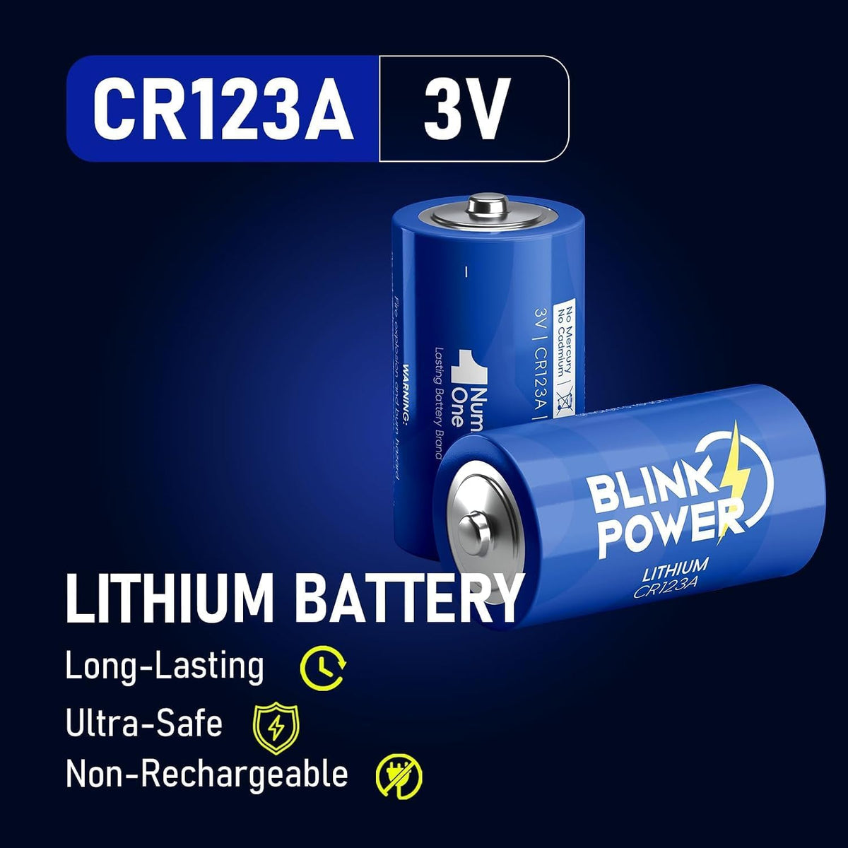 CR123A 3V Lithium Battery 6 Pack, 1700mAh 3 Volt 123 Batteries, Longest Lasting for Flashlight and Security
