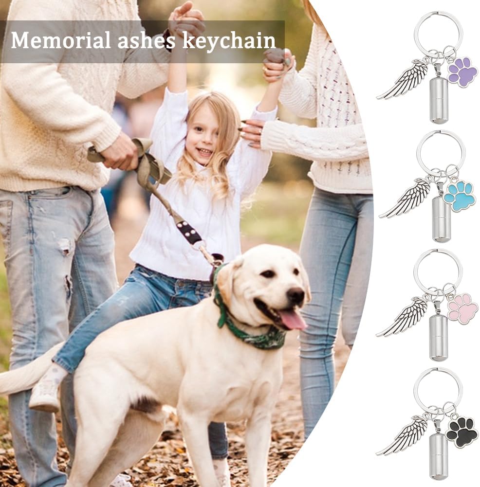 4 Pcs 4 Colors Pet Ashes Key Chain, Pet Memorial Keychain Dog Cat Cremation Keychain Alloy Pet Ashes Keepsake Pet