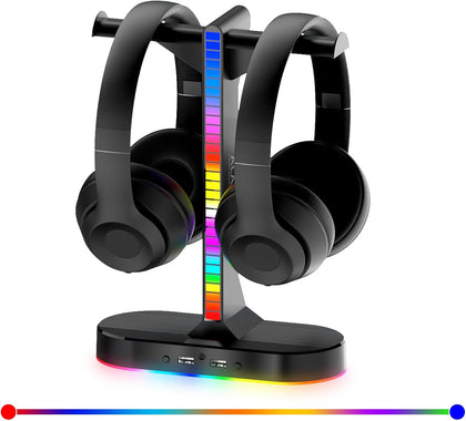 RGB Headphone Stand - Dual Gaming Headset Holder with 3 USB Charging Station and 3.5mm Audio Port,8 Light Modes