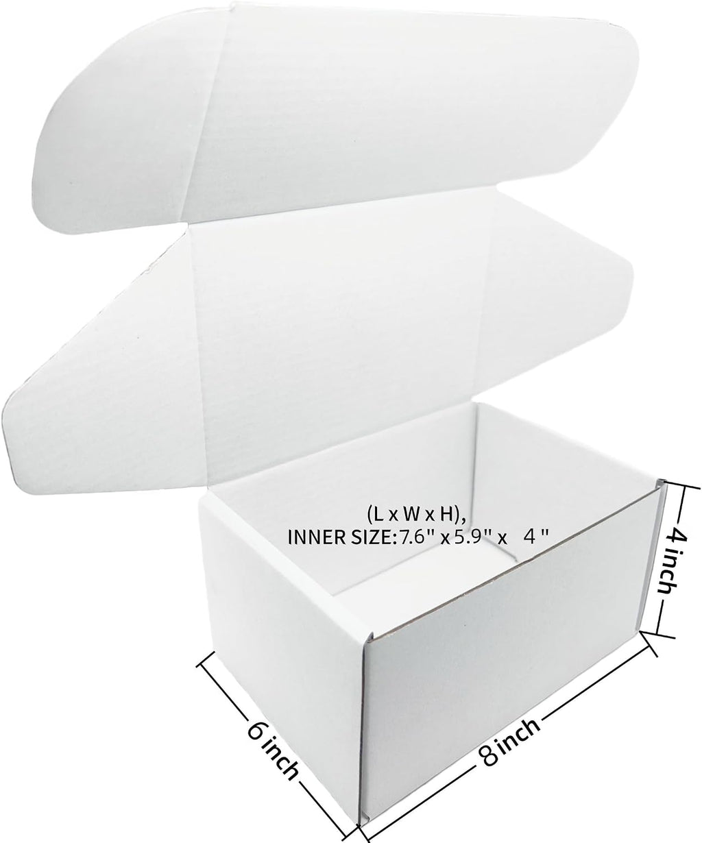 White Corrugated Cardboard Shipping Boxes 8x6x4 Inches Set of 2
