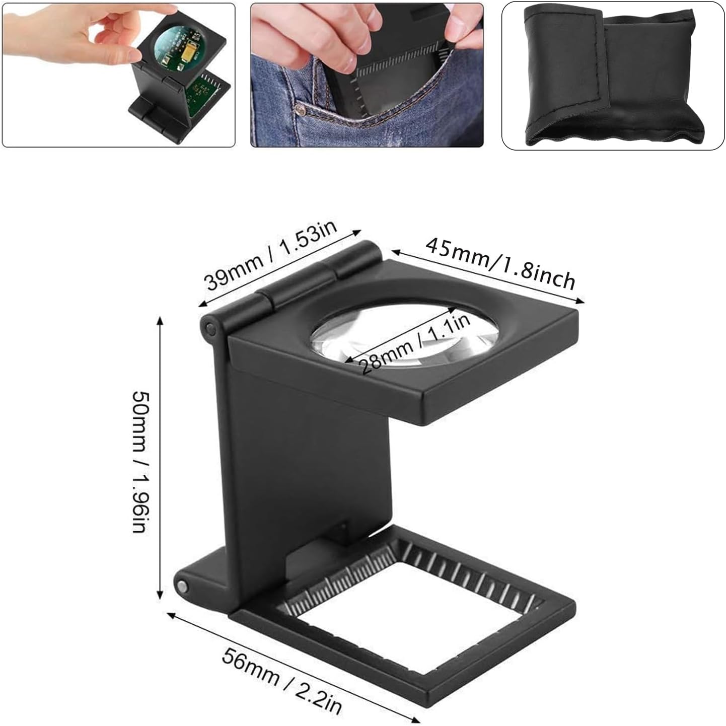 10X Pocket Magnifying Glass Three-Folding Magnifier Small Loupe | 28MM zinc alloy mini magnifying glass with scale