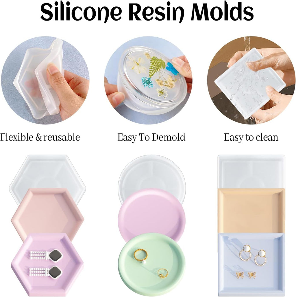 3.2" Small Resin Coaster Molds for Epoxy Resin, Round Square Hexagon Soap Dish Silicone Molds for Art Crafts, Trinket