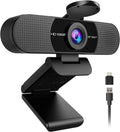 C960 1080P Webcam with Microphone, 2 Mics, 90° FOV, USB Type-A & A-to-C Adapter, Fixed Focus, Plug&Play Computer