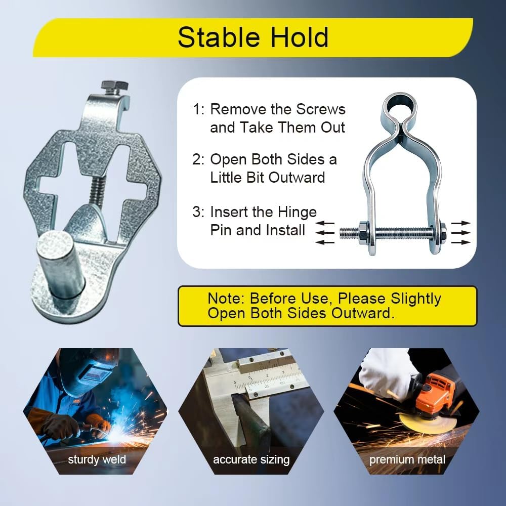 T Post Gate Hinge Kit, 2-Pack Heavy Duty Hot-Dip Galvanized Steel Hinge Pins with 1-5/8" Female Hinges, 200 Degree