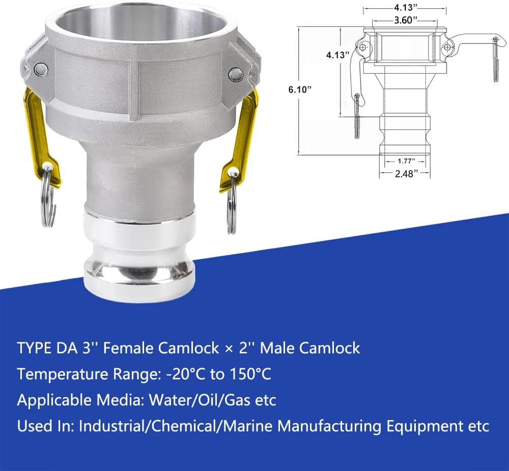 Camlock Fitting Type DA 3" Female Camlock x 2" Male Camlock