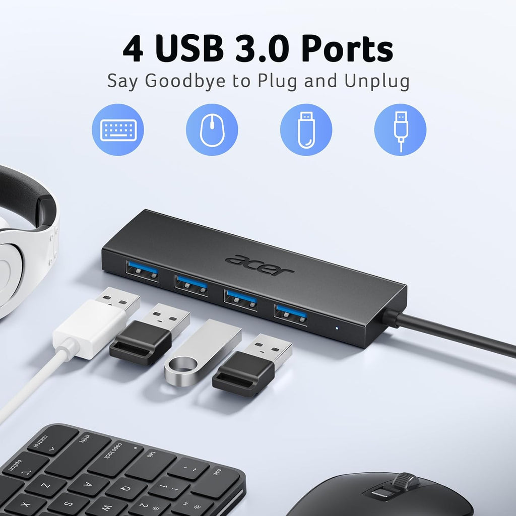 USB Hub 4 Ports, Multiple USB 3.0 Hub, USBA Splitter for Laptop/PC 4FT