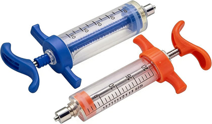 Adjustable Drench Gun Set 2Pcs – 20ml & 50ml Reusable Livestock Syringe with 20 Stainless Steel Needles, Large Animal