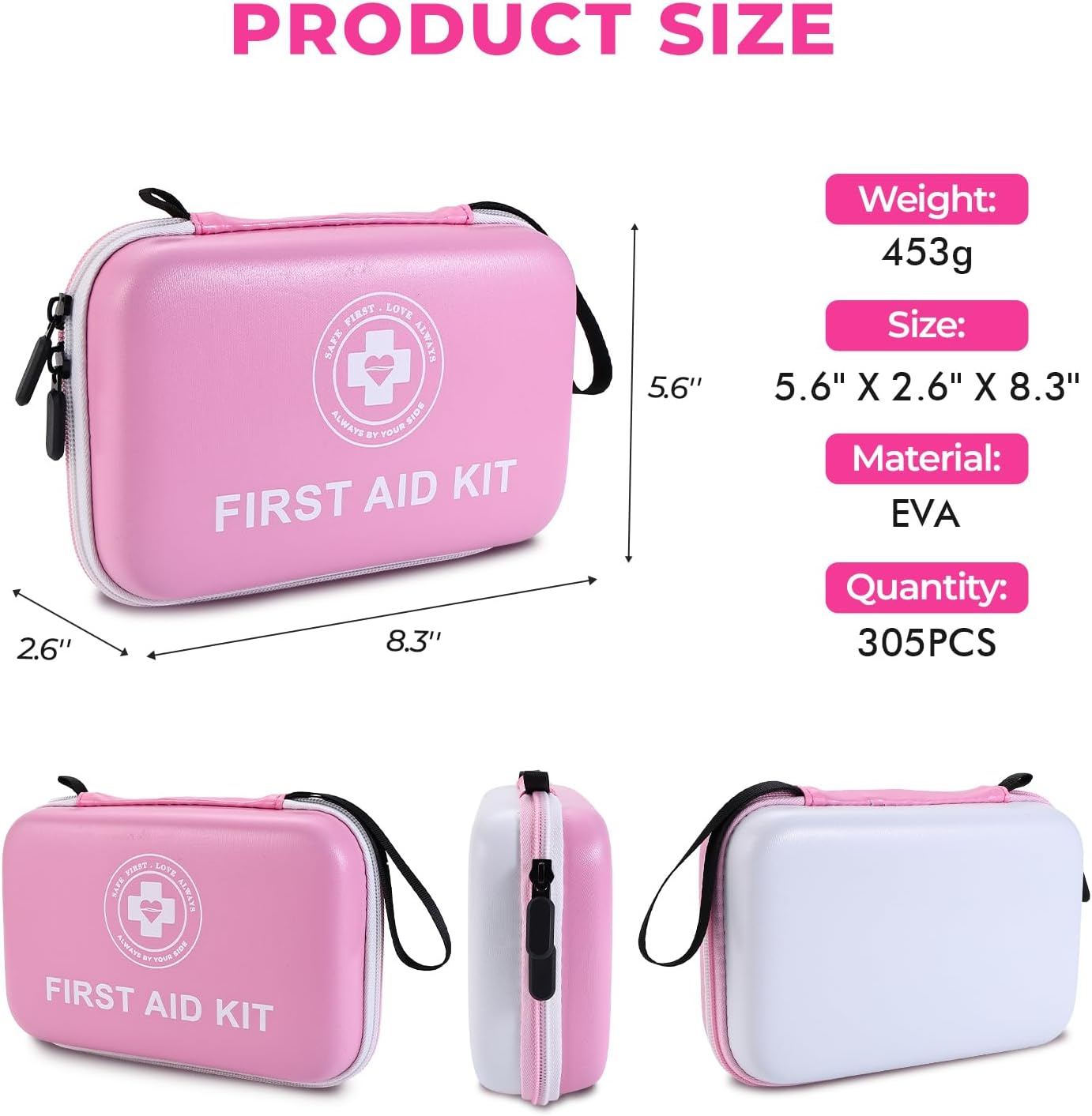Premium First Aid Kit - 305 Piece Dual-Color Emergency Kit with Hard Shell & Fluorescent Interior Coating, Compact