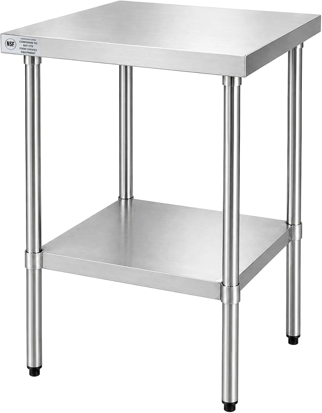 24 x 24 Inch Stainless Steel Work Table with Adjustable Undershelf, Commercial Kitchen Prep Table with Adjustable