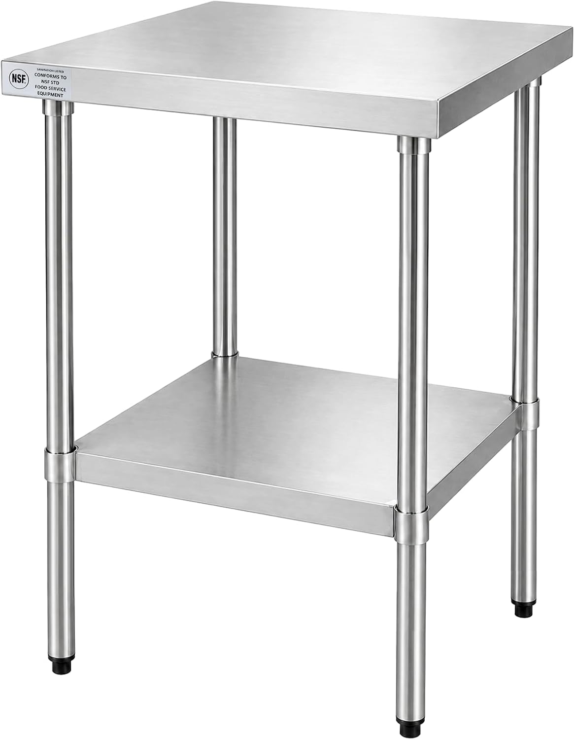 24 x 24 Inch Stainless Steel Work Table with Adjustable Undershelf, Commercial Kitchen Prep Table with Adjustable