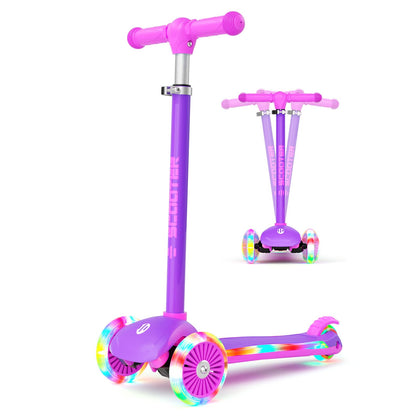 Scooter for Kids Ages 2-8 with Light-Up Wheels, Purple