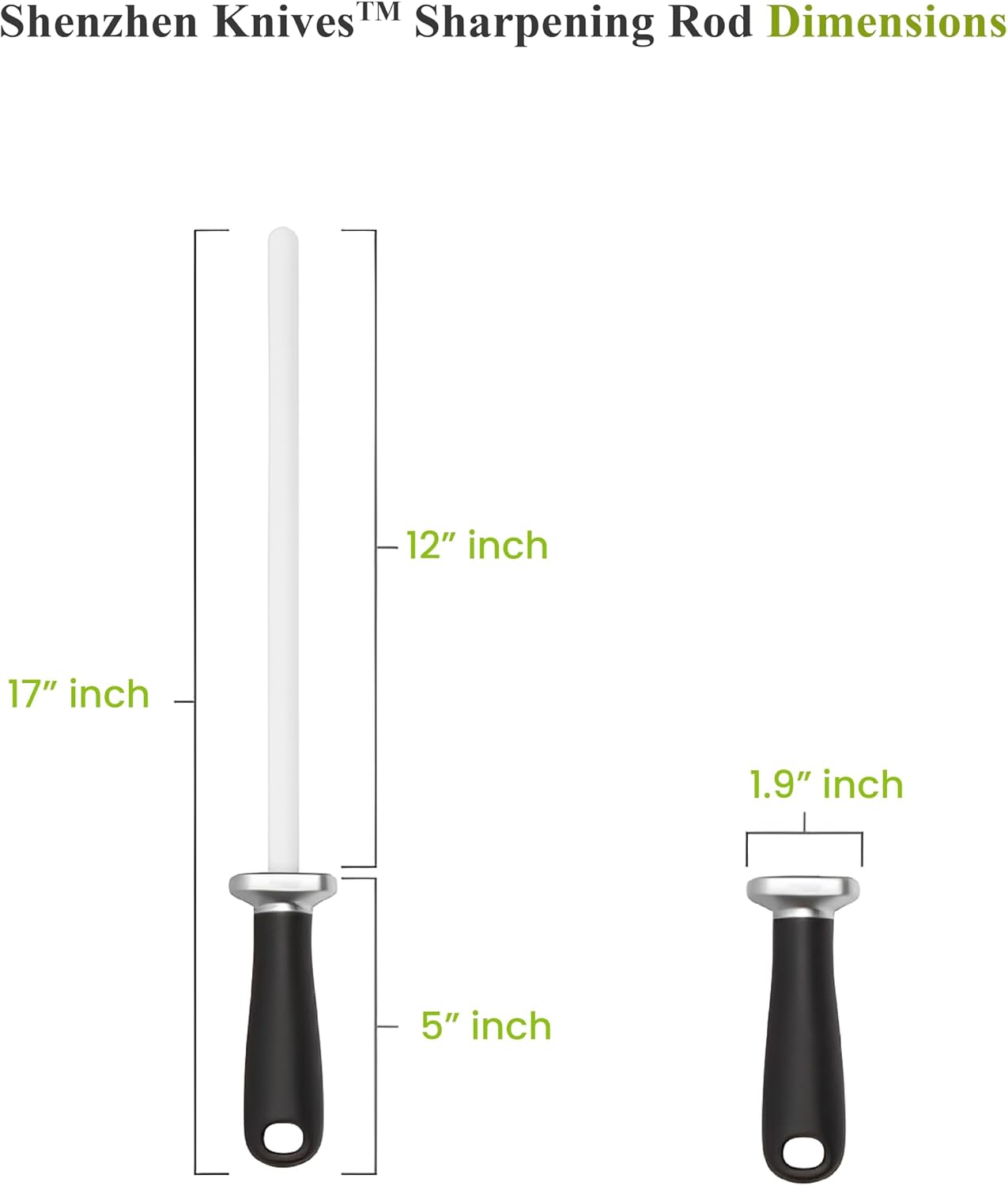 Ceramic Honing Rod – 12 Inch, HRC 68, 1000 Grit | 12 Inch Ceramic Rod, HRC 68 Alumina, 1000 Grit, Rectangular Safety